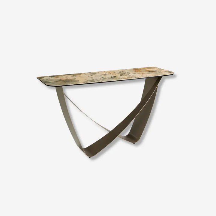 Consola rectangular mármol porcelánico y acero taupé metalizado