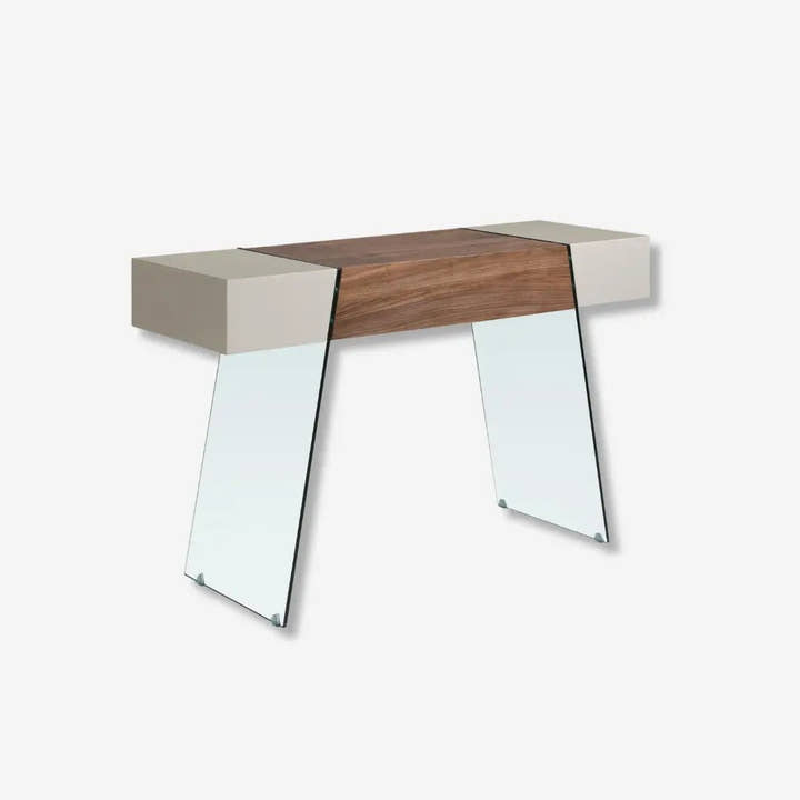 Consola rectangular madera gris, nogal y cristal templado - Mesa consola - El Workshop - 120x40x73cm