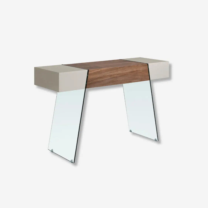 Consola rectangular madera gris, nogal y cristal templado
