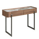 Consola rectangular marmol porcelanico, nogal y acero vison metal