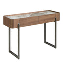 Consola rectangular marmol porcelanico, nogal y acero vison metal