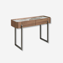 Consola rectangular mármol porcelánico, nogal y acero visón metal