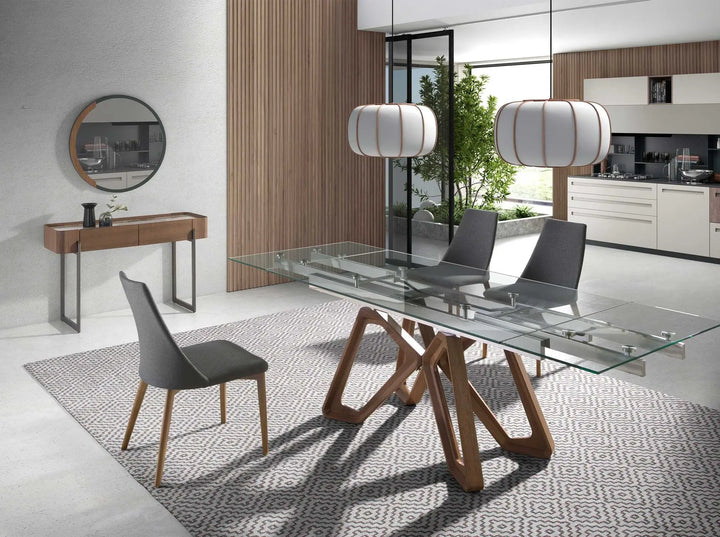 Consola rectangular marmol porcelanico, nogal y acero vison metal