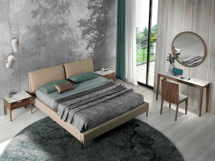 Consola rectangular marmol porcelanico y madera nogal