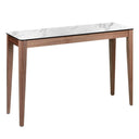 Consola rectangular marmol porcelanico y madera nogal