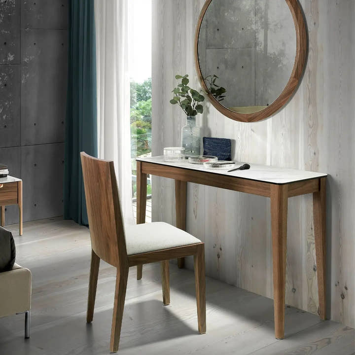 Consola rectangular mármol porcelánico y nogal - Mesa consola - El Workshop - blanco