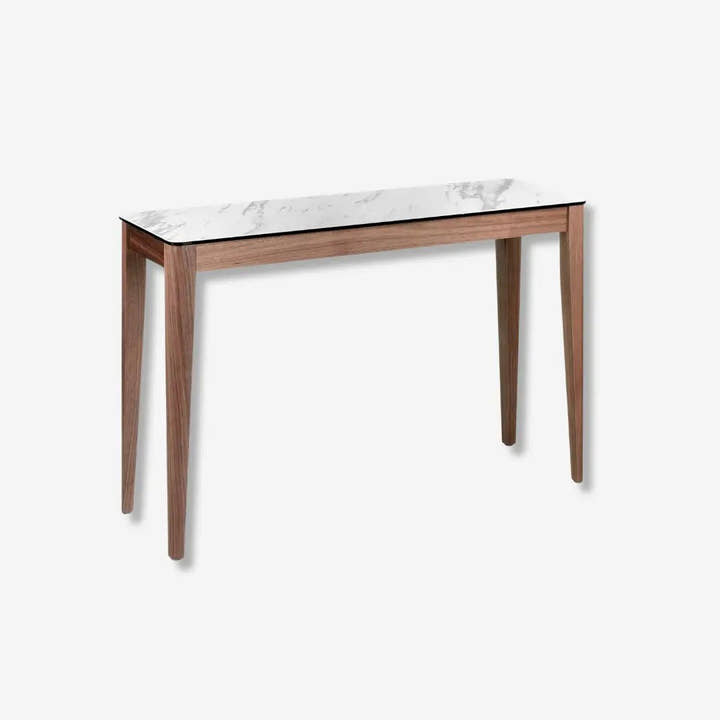 Consola rectangular mármol porcelánico y nogal - Mesa consola - El Workshop - blanco
