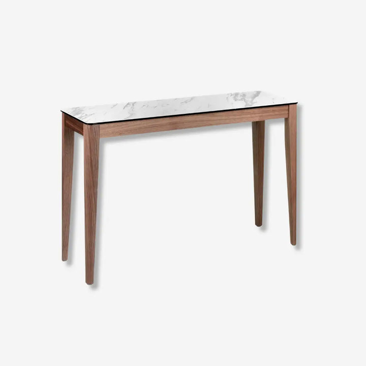 Consola rectangular mármol porcelánico y nogal