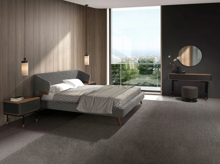 Consola rectangular nogal, madera gris oscuro y acero negro