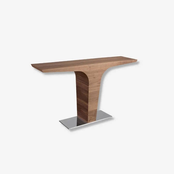 Consola rectangular nogal y base acero cromado - Mesa consola - El Workshop - madera - oscura