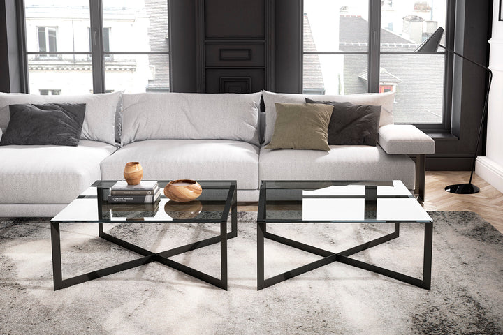 Custom-made glass and iron coffee table - Verona 