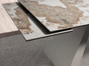 Mesa comedor extensible rectangular mármol porcelánico y acero color champagne