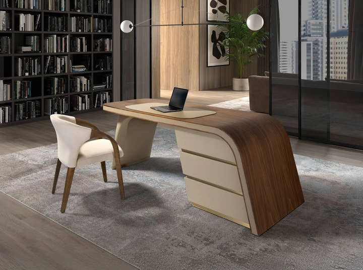 Escritorio en nogal y madera tapizada en polipiel crema - Escritorio - El Workshop - madera - oscura