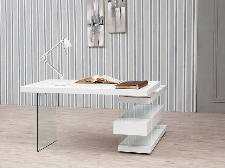Escritorio madera blanco y cristal templado - Escritorio - El Workshop - 140x125x75cm