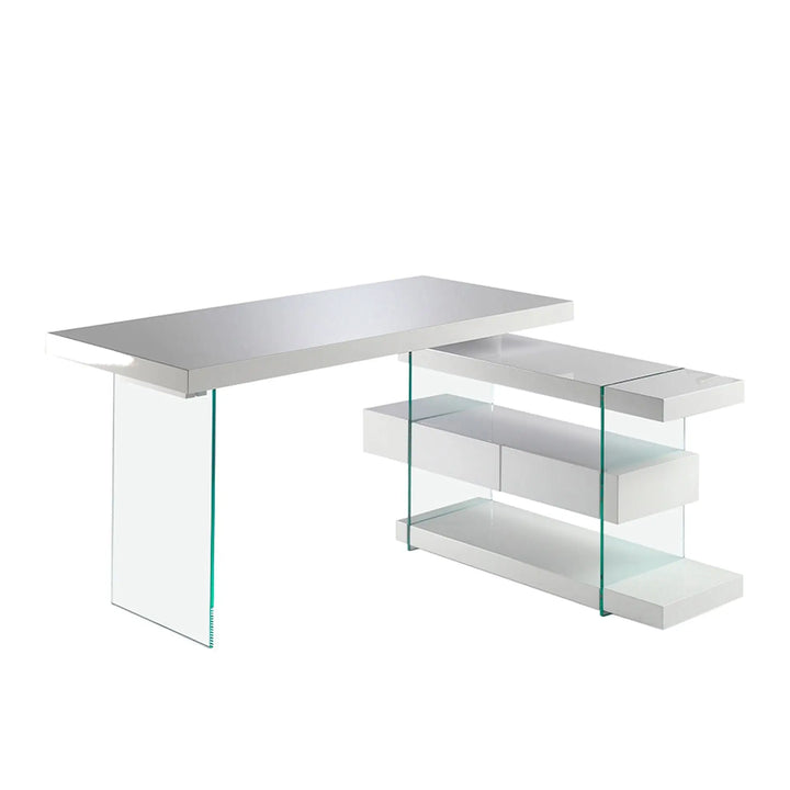 Escritorio madera blanco y cristal templado, foto de producto