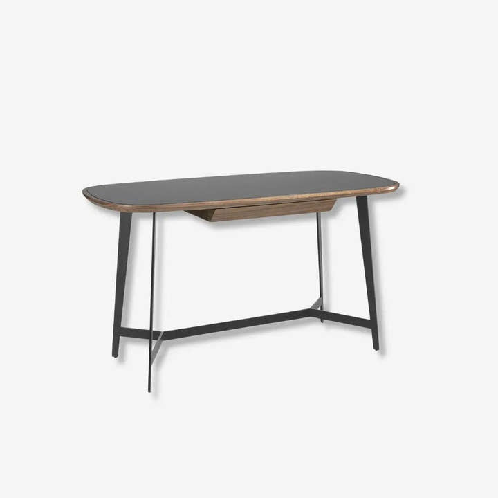 Escritorio nogal y acero negro con tapa de cristal negro - Escritorio - El Workshop - 140x72x76cm