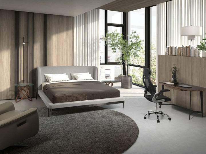 Escritorio nogal y acero negro con tapa de cristal negro