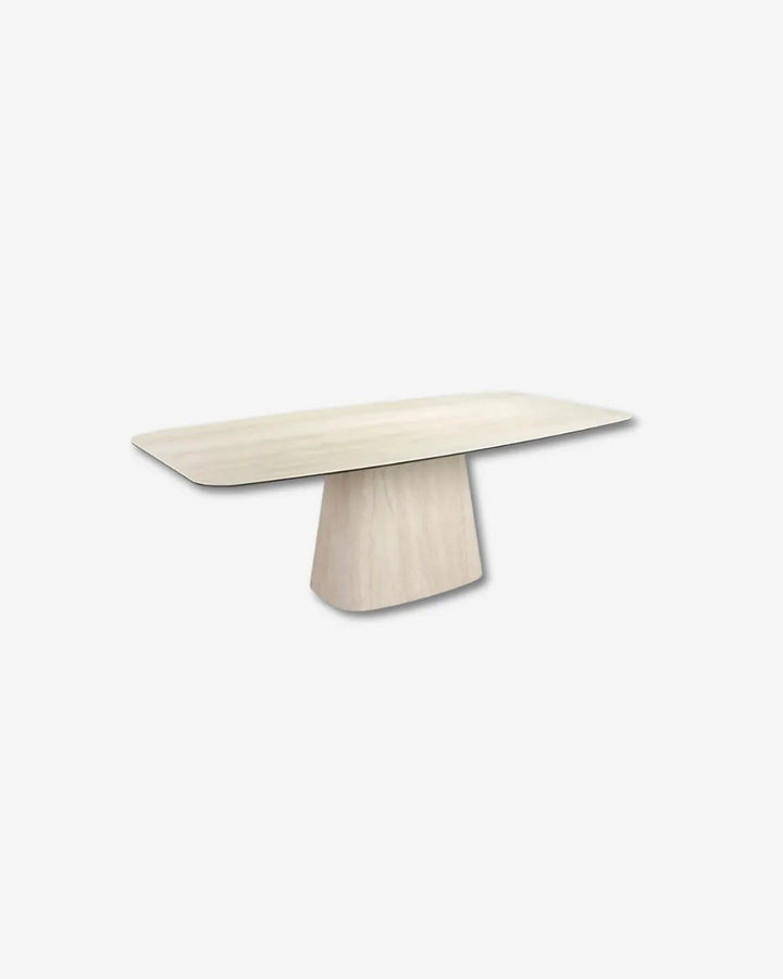 Mesa comedor ovalada barril mármol porcelánico