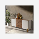Walnut, beige, polished gold steel and walnut top sideboard
