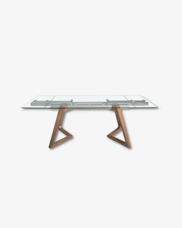 Mesa comedor extensible rectangular cristal templado y nogal - El Workshop - 