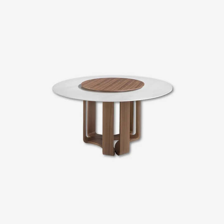 Mesa comedor redonda mármol porcelánico y nogal - Mesa de comedor - El Workshop - Blanco