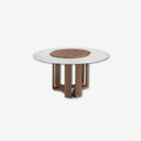 Round dining table in porcelain marble and walnut