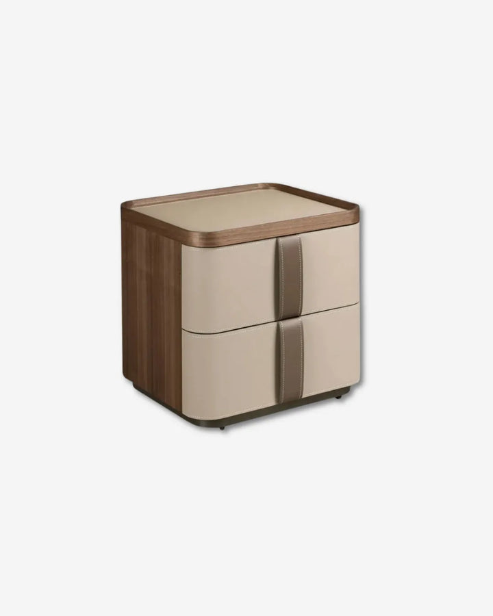 Leather, walnut and polished steel base nightstand