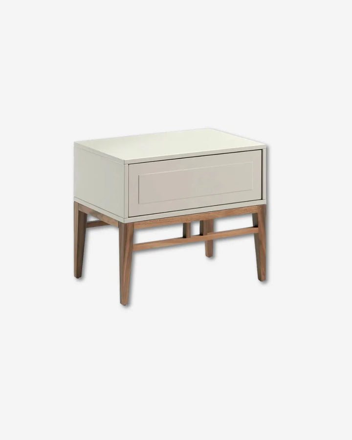 Mesita de noche madera beige y nogal