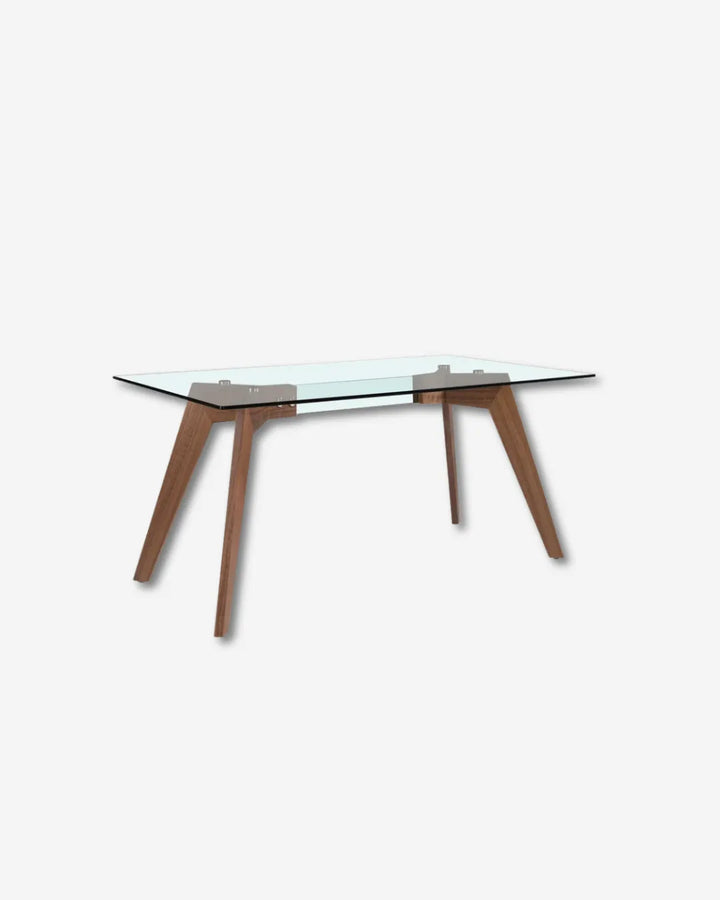 Mesa comedor rectangular cristal templado y nogal