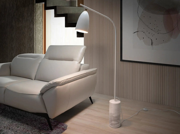 White marble and steel floor lamp