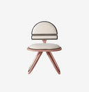 silla posmoderna para comedor tapizada curva color rosa y blanco