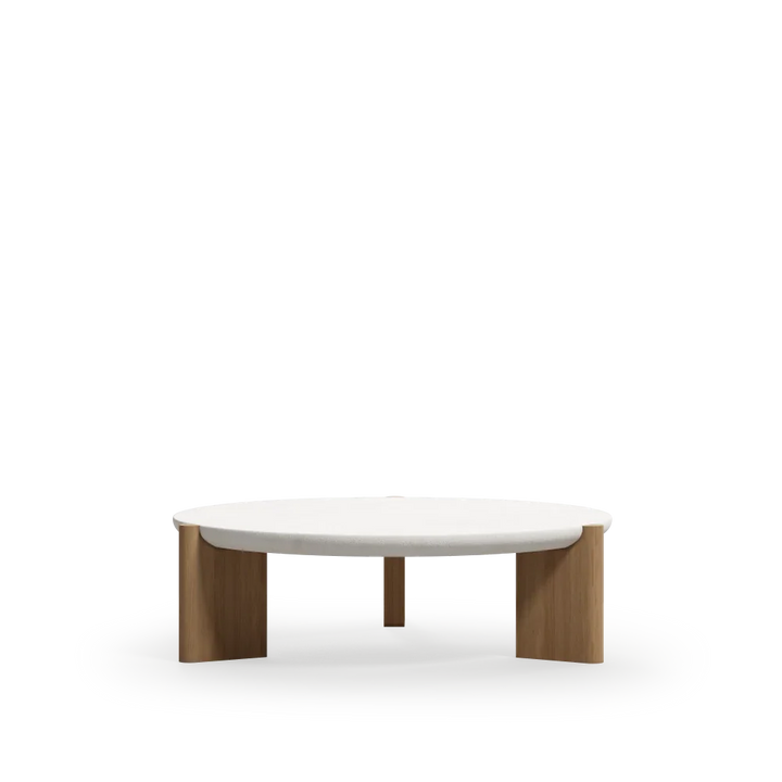 Mesa de centro Liquida natural en roble y microcemento