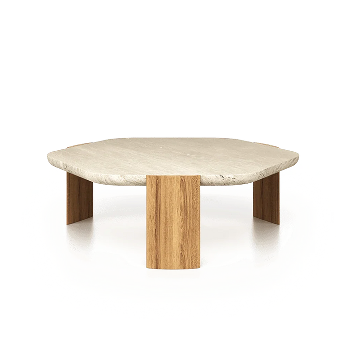 Mesa de centro Patas natural en fresno y mármol travertino