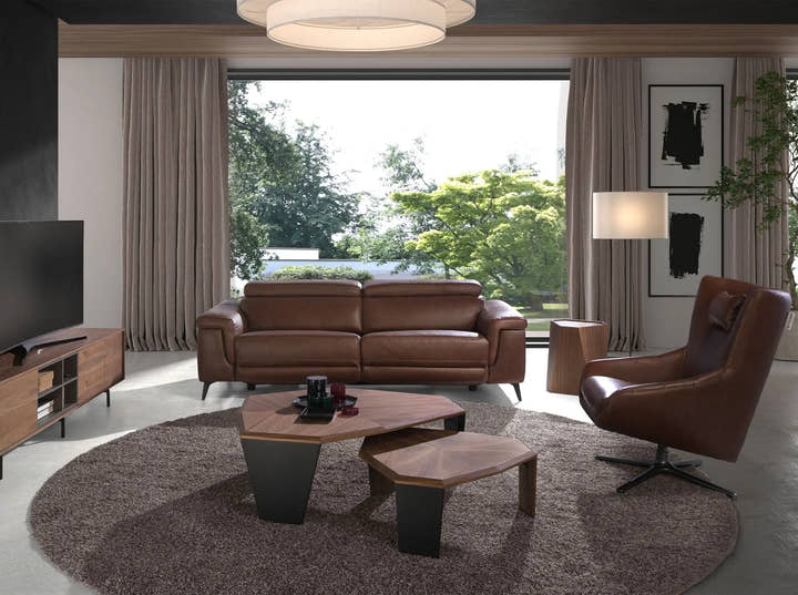 Mesa centro asimétrica color nogal y negro - Mesa de centro - El Workshop - 115x96x40cm