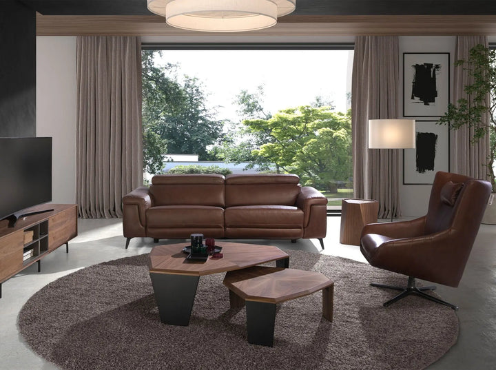 Mesa centro asimétrica color nogal y negro