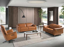 Mesa centro ovalada barril marmol porcelanico y nogal