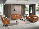 Mesa centro ovalada barril marmol porcelanico y nogal