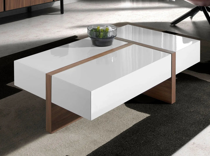 Mesa centro rectangular madera blanco y nogal