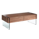 Mesa centro rectangular madera de linda nogal y cristal templado
