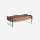 Mesa centro rectangular nogal y cristal templador