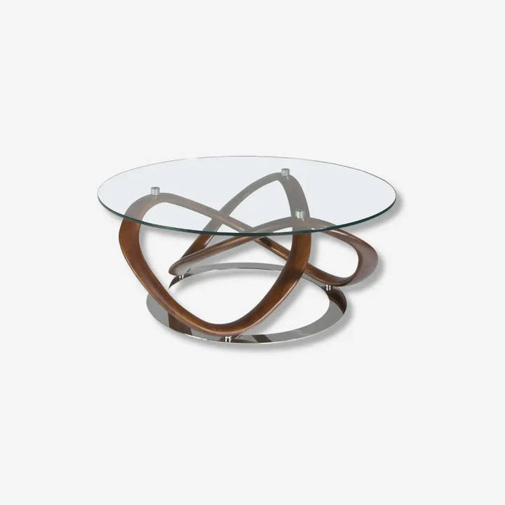 Mesa centro redonda cristal templado, nogal y acero cromado - Mesa de centro - El Workshop - Ø100x39cm