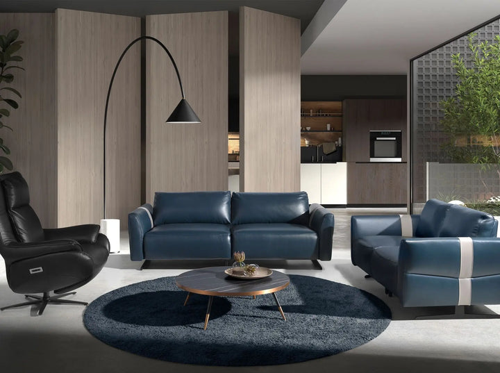 Mesa centro redonda marmol porcelanico y acero negro