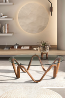 Ronde salontafel met gehard glas en walnoot