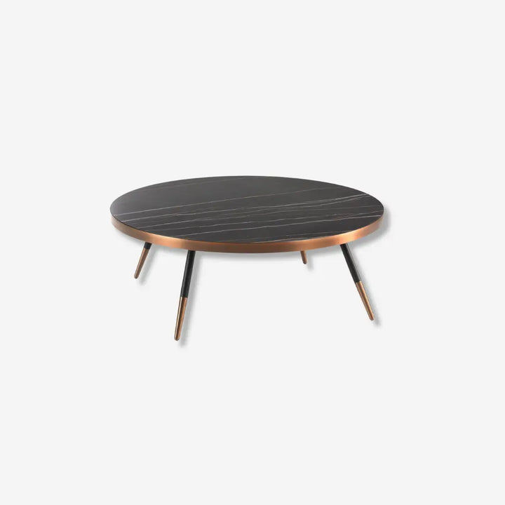 Mesa centro redonda marmol porcelanico y acero negro