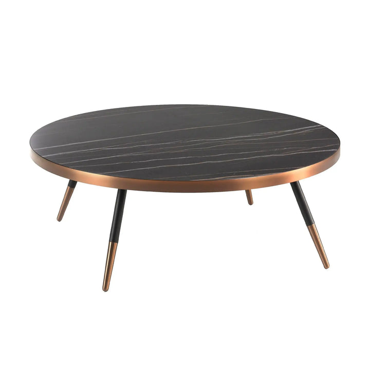 Mesa centro redonda mármol porcelánico y acero negro, foto de producto