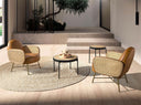 Mesa centro redonda rattan, madera negra y acero negro
