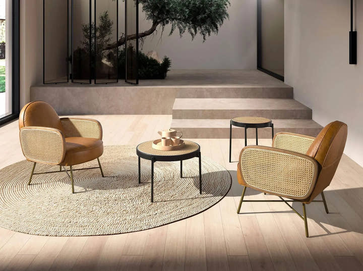 Mesa centro redonda rattan, madera negra y acero negro - Mesa de centro - El Workshop - Ø66x40cm