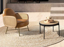 Mesa centro redonda rattan, madera negra y acero negro