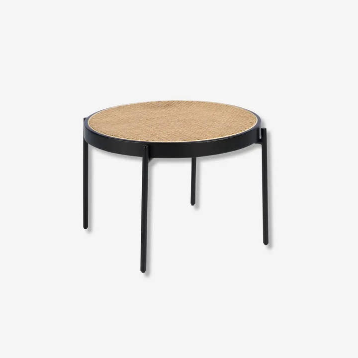 Mesa centro redonda rattan, madera negra y acero negro - Mesa de centro - El Workshop - Ø66x40cm