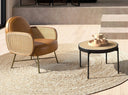 Mesa centro redonda rattan, madera negra y acero negro